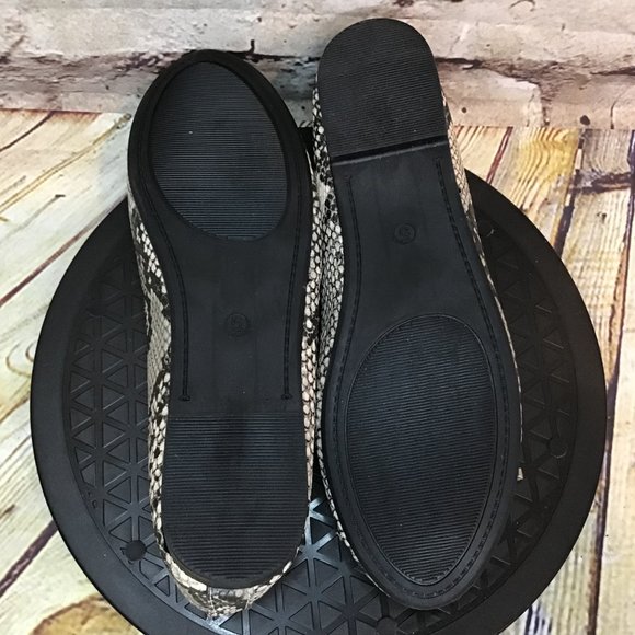 Trary For Life Tan Snake Scales Print Bow Tassel Slip On Ballet Flats Size 5 - Picture 6 of 9